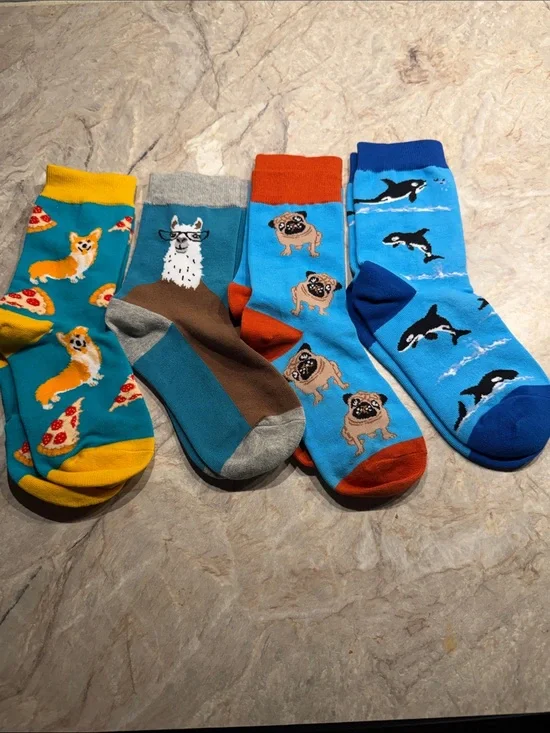 Kids Fun Pattern Crew Socks - Blue & Teal Animal Mix