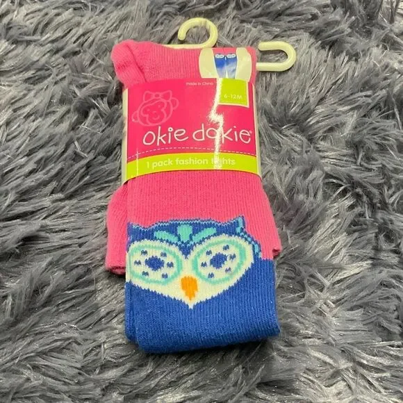 Okie Dokie Pink and Blue Owl Pattern Tights - 2 Sizes Available