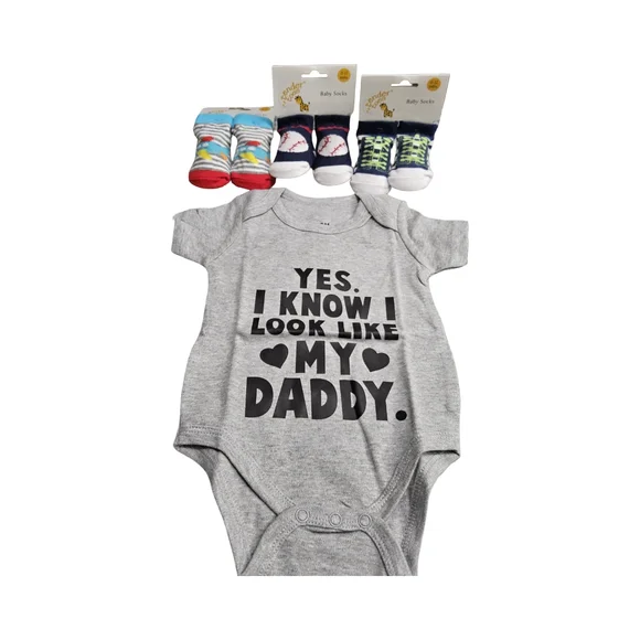 New Gray Baby Onesie with 3 pair Socks
