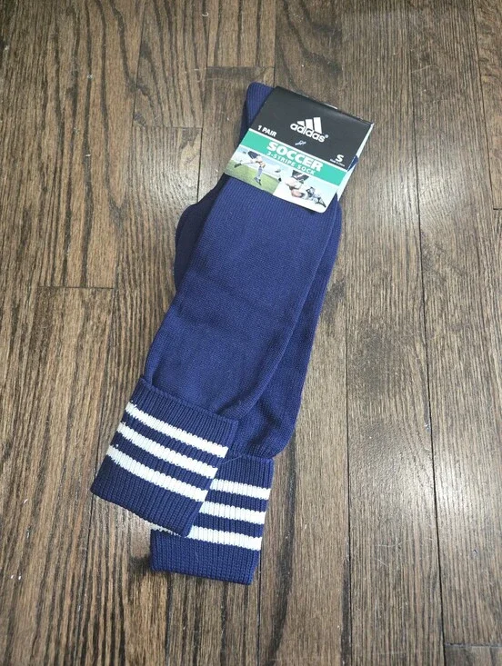NWT Adidas 3 Stripe Navy Blue Long Soccer Socks Medium Size Small 13C-4Y