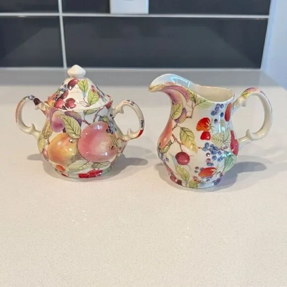 Vintage English Cottage Crownford Giftware Tea Set, Creamer, Covered Sugar Bowl