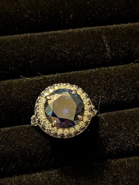 Blue Tanzanite & White Diamond Simulated Bella Luce® Ring Rhodium Plated Sz8