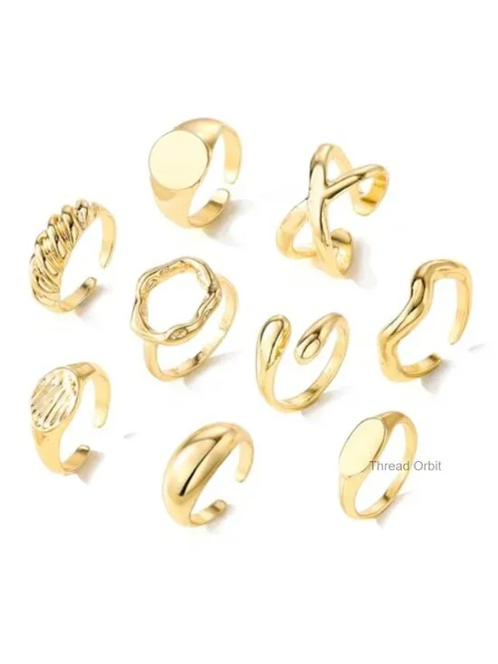9PCS Gold Plated Stackable Rings Set Adjustable Hypoallergenic