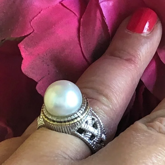 RARE Judith Ripka Sterling 18k Pearl Ring