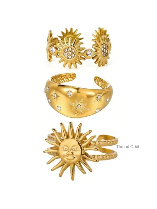 Non Tarnish 18K Gold Plated Chunky Rings Set Adjustable Statement Jewelry Gift
