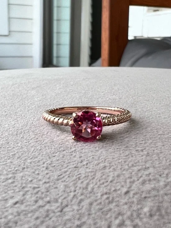 Rose Gold Plated Sterling Silver Pink Topaz Solitaire Size 8