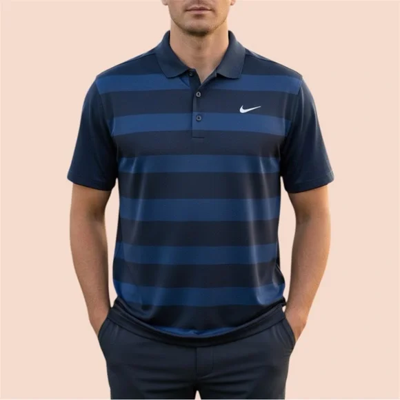 Nike‎ Dri Fit Blue Striped Polo Sz Medium