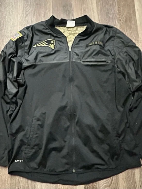 Men’s Nike New England Patriots Black Bomber Jacket Military Size XL Dri-Fit