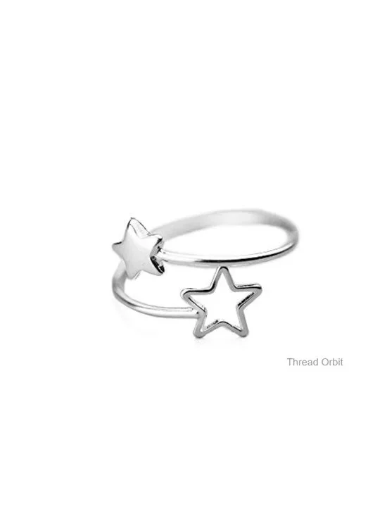 Sterling Silver Double Star Wrap Open Ring Adjustable Stackable Knuckle Ring