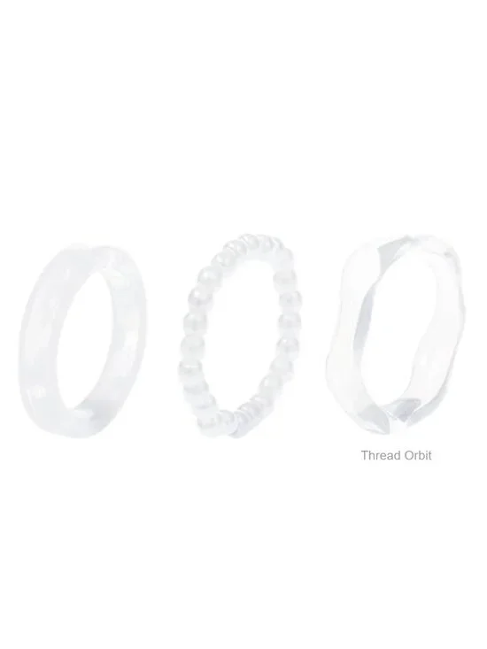Stackable Acrylic & Pearl Ring Set - 3 Piece Minimalist Vintage Rings