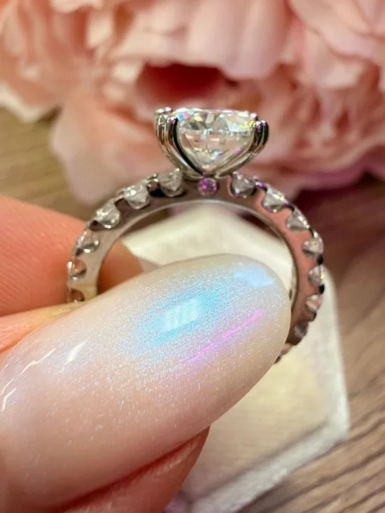 GRA Certified Round Cut Moissanite Engagement Ring