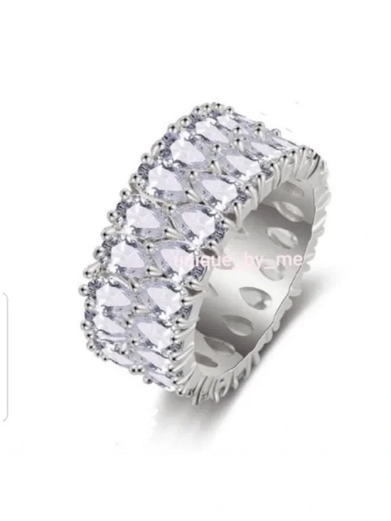 Swarovski Elements 925 Sterling Silver Clear Teardrop Eternity Band Ring NEW