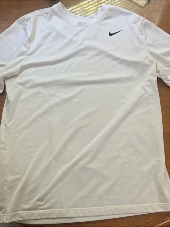 Nike White Short Sleeve Performance Tee with Black Swoosh