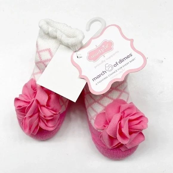 NEW Mud Pie light pink sneaker baby socks
