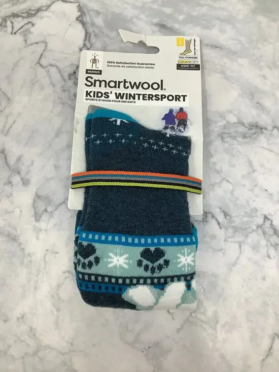 Smartwool Kids Large Wintersport Polar Bear Twilight Blue O.T.C Socks  M30-27