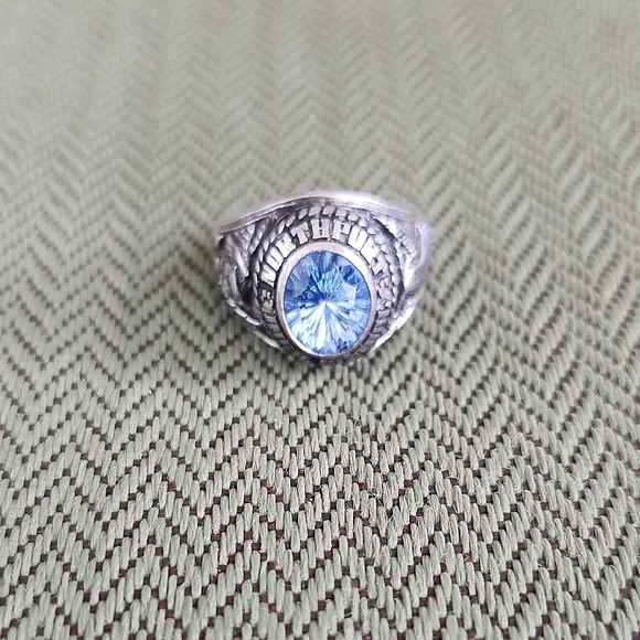 Vintage Class Ring with Aquamarine Gemstone Josten Ladies Sterling Silver 10.92g