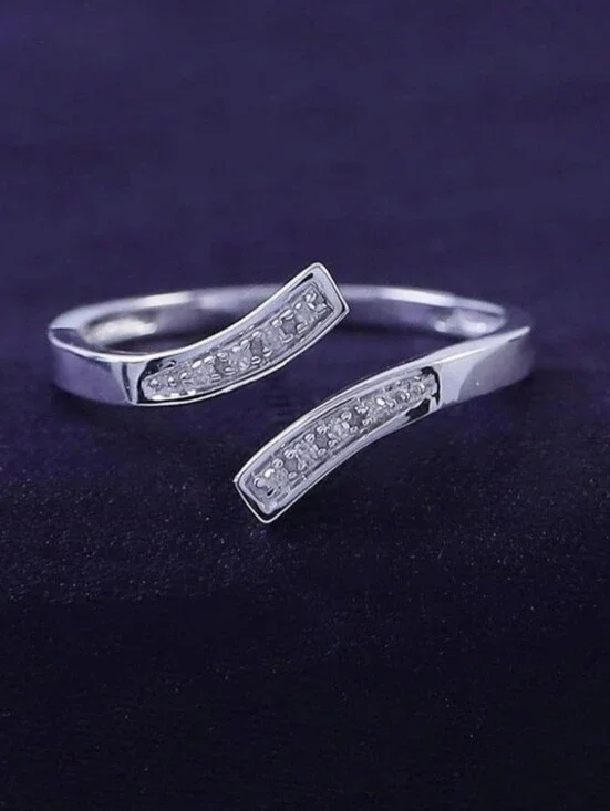 Sterling Silver Open Band Ring with Pavé Accents - Silver