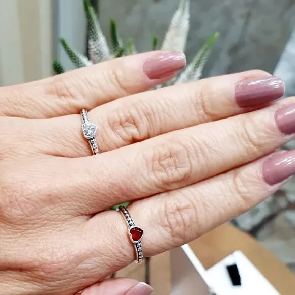 Ring 925 S heart shape zircônia or red stone