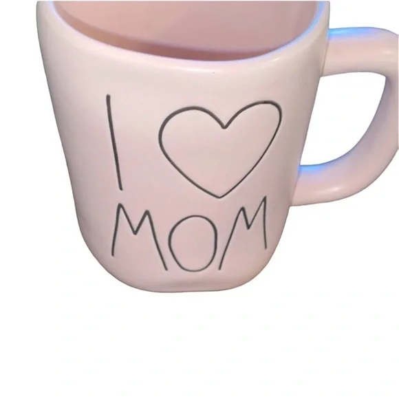 Rae Dunn light pink I Love Mom large letter ceramic coffee mug farmhouse