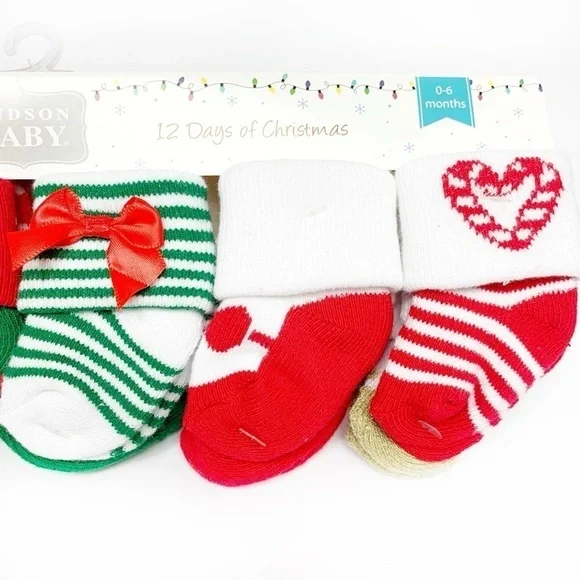 Festive Holiday Themed 0-6 Month Girls 12 Pack Baby Socks