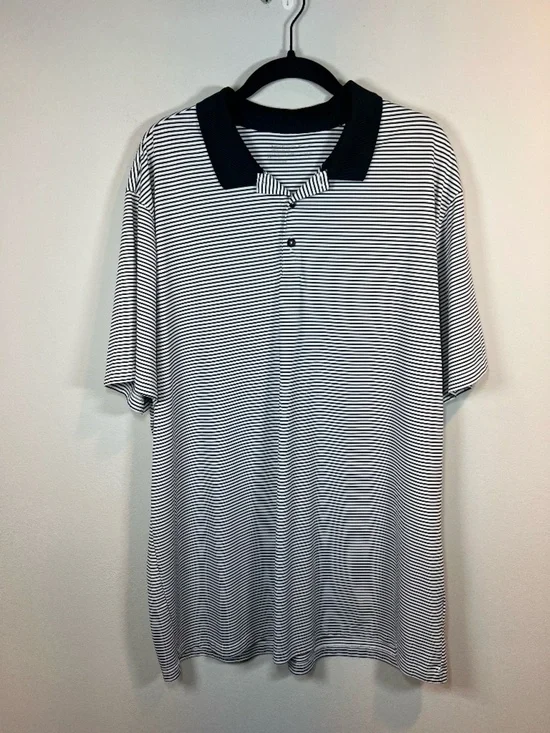 Nike Dri-Fit Golf Polo Shirt Black White Striped Performance Breathable Size XXL