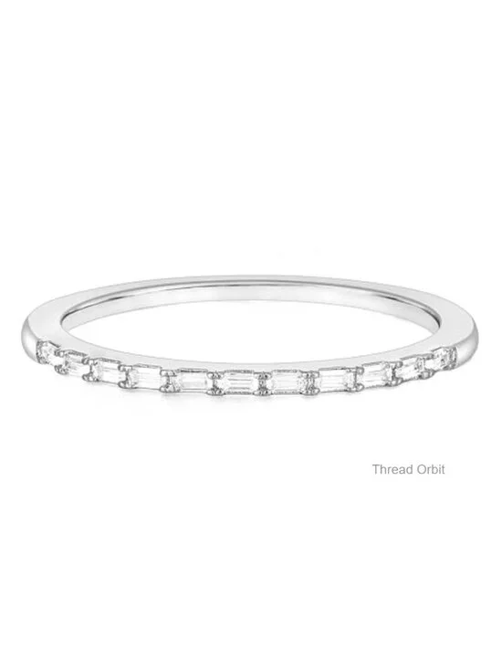 Half Eternity Ring, Baguette Cubic Zirconia Thin Stacking Ring, Minimalist CZ