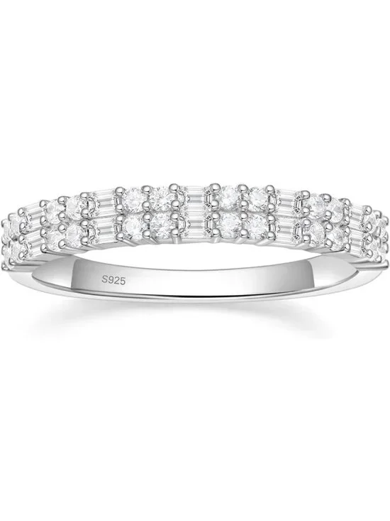 Elegant Stackable Promise Rings for Women - Baguette & Round Cubic Zirconia