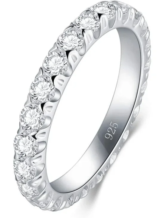 Sterling Silver Eternity Ring for Women, Stackable Cubic Zirconia Wedding Band