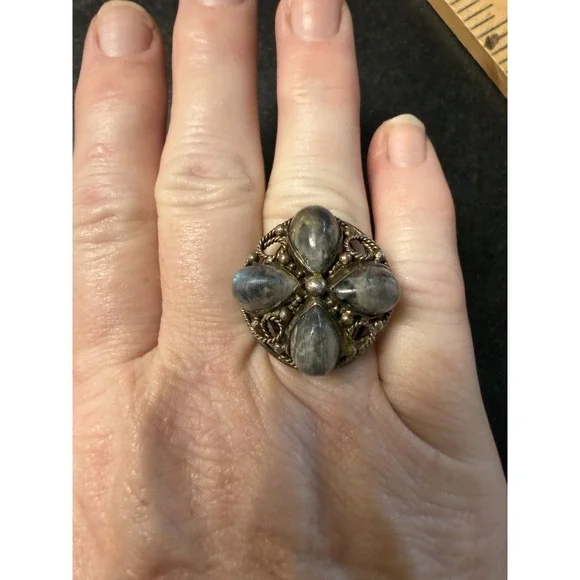 Vintage Sterling Silver Labradorite Cluster Ring Size 8 Artisan Statement