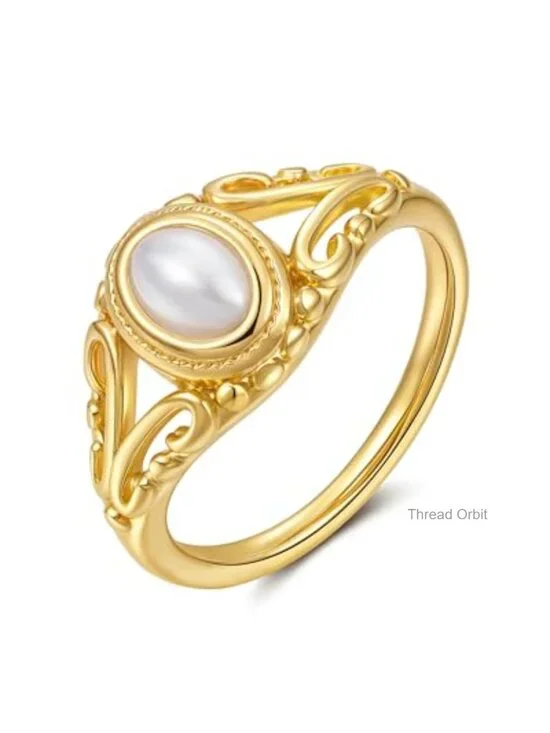 Non Tarnish 18K Gold Plated Stainless Steel Pearl Signet Ring