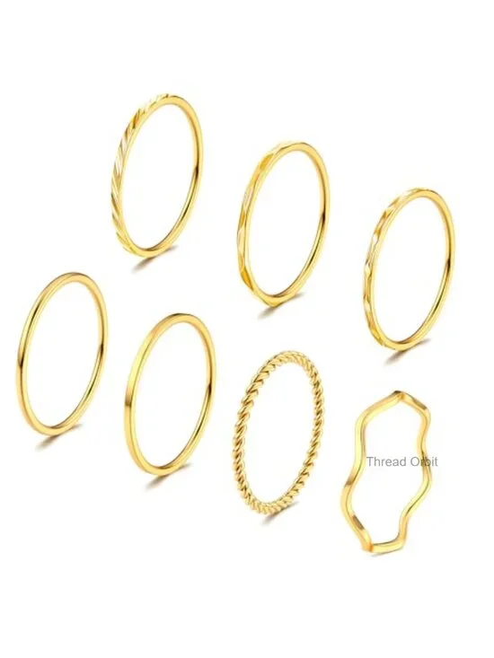 7 Pcs 1MM Stainless Steel Stackable Rings Set Size 5-11 Simple Plain Knuckle
