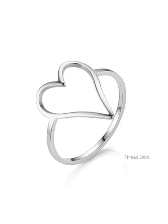 Stainless Steel Hollow Heart Statement Promise Ring Size 9