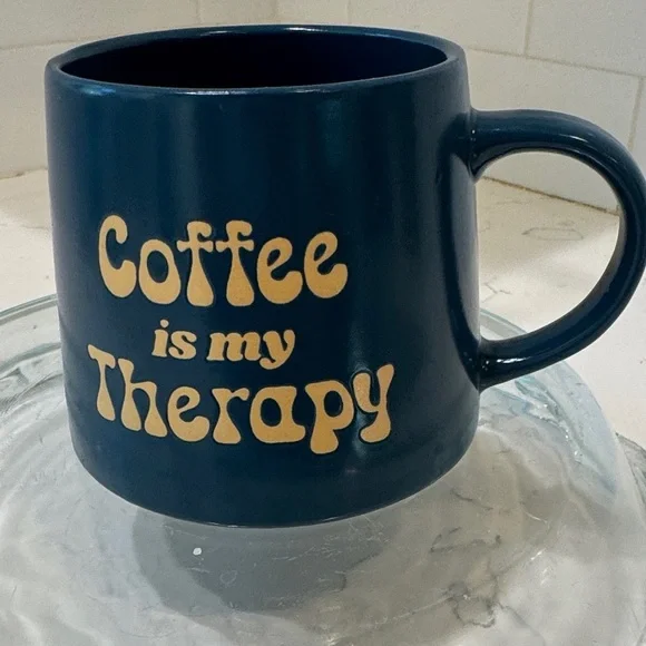 Coffee is My Therapy Navy Blue Coffee Mug with Gold Text