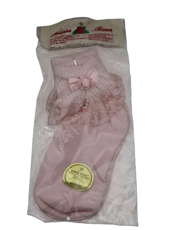 Maria Rosa Pink Church Babtism Socks Booties Lace Large