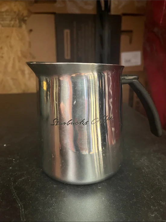 Starbucks Silver Stainless Steel Milk Frothing Pitcher with Black Handle