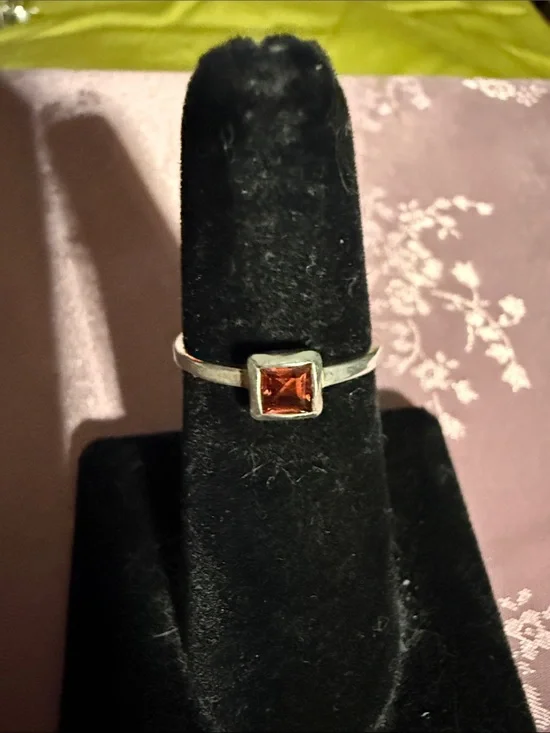 Sterling Silver Ring with Square Garnet-Red Stone