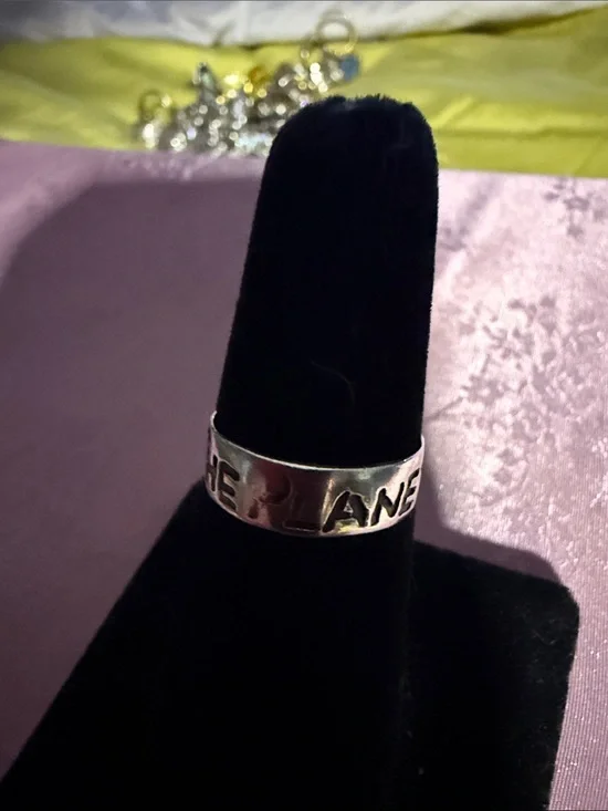 Stamped sterling Silver Text Band Ring - 'Save The PLANET' Visible