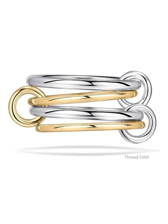 14K Gold Plated 4 Interlocking Stackable Rings Set with CZ Cubic Zirconia