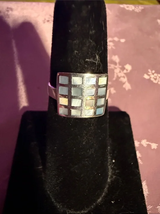 Sterling Silver Mosaic Blue Tile Inlay Ring