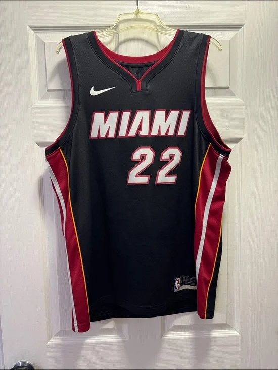 Nike Black Miami Heat #22 Jersey with Red, White & Gold Accents