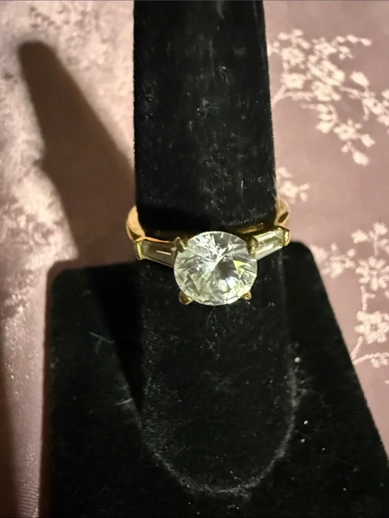 Elegant Gold sterling silver Solitaire Ring with Clear Round Gemstone