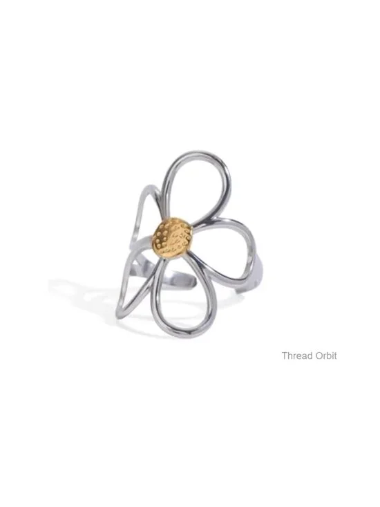 Adjustable Chunky Hollow Flower Stainless Steel Ring for Women