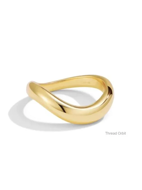 14K Gold Filled Chunky Wavy Dome Ring - Statement Bold Wave Band Stackable
