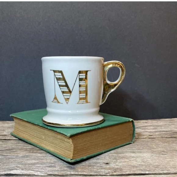 Anthropologie M monogram gold  ceramic coffee/tea mug