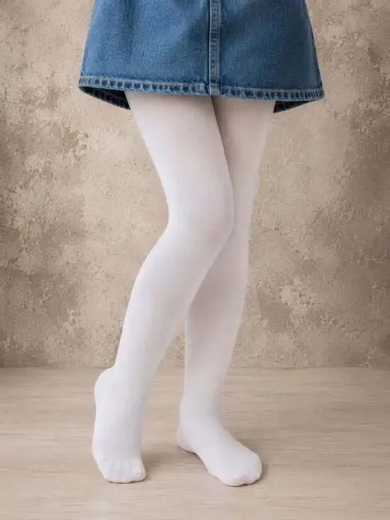 NEW Girls White Tights Size 4-6 Cotton Blend