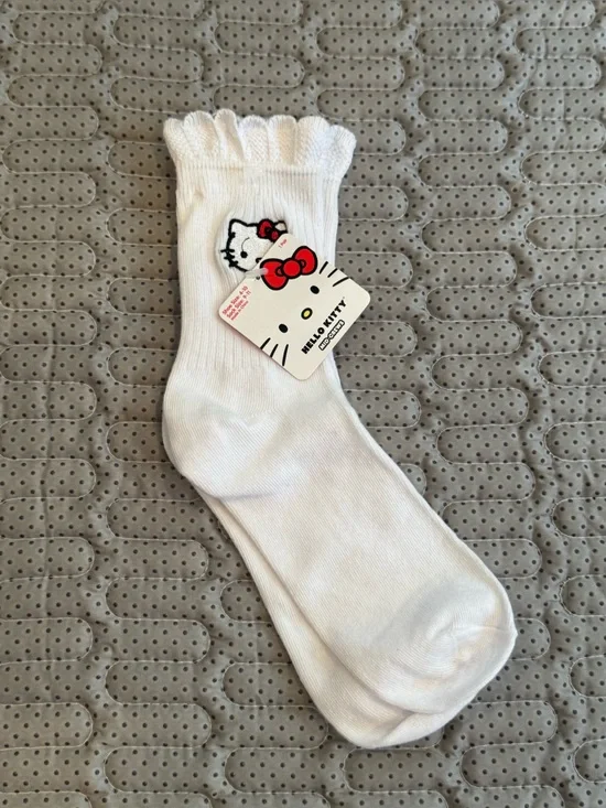 Hello Kitty White Ankle Socks with Red Bow Patch