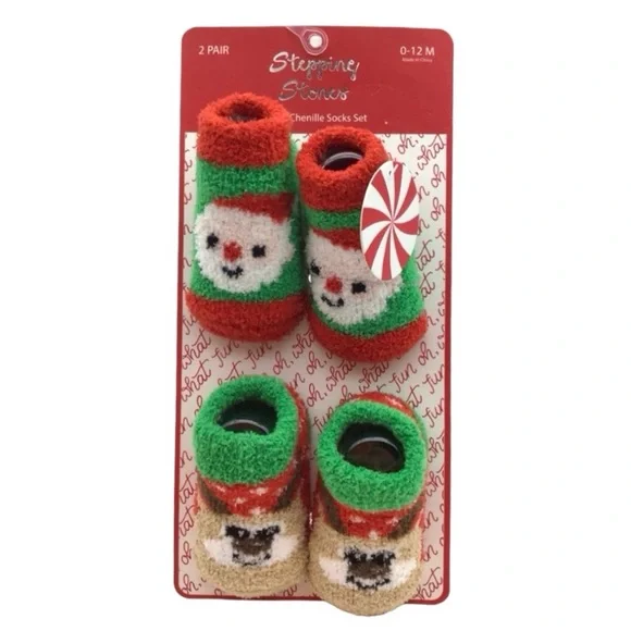 Stepping Stones Baby Set of (2) Pair of Chenille Socks (NWT) (Baby 0-12 M)