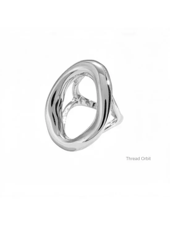Chunky Irregular Hollow Oval Statement Ring Adjustable Open Band Geometric