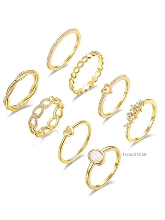 8 Pcs Stacking Rings Set for Women 14K Gold Plated Non Tarnish CZ Heart Dainty