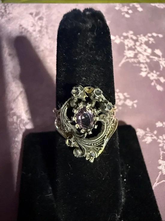 Vintage-Inspired sterling Silver Amethyst Filigree Ring - Unbranded